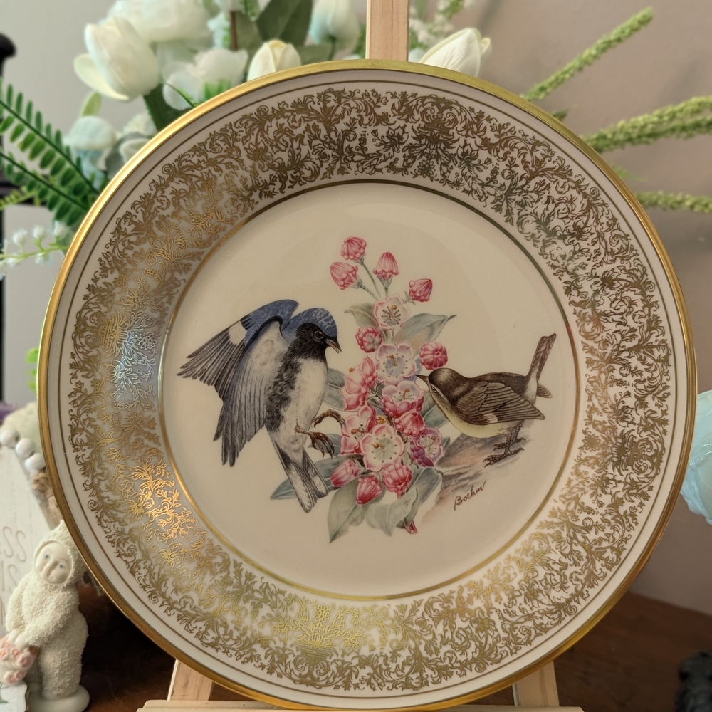 Lenox Gold and Cream Plate with Bird and Floral Design